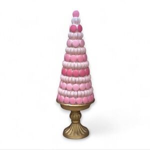 Whimsical Pastel Pink Macaroon Tree on Gold Pedestal Valentine's Easter Decor